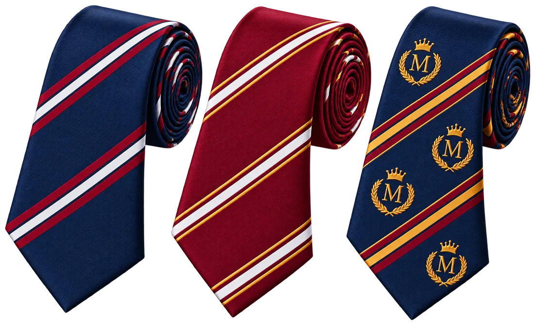 Tres corbatas a rayas con escudo