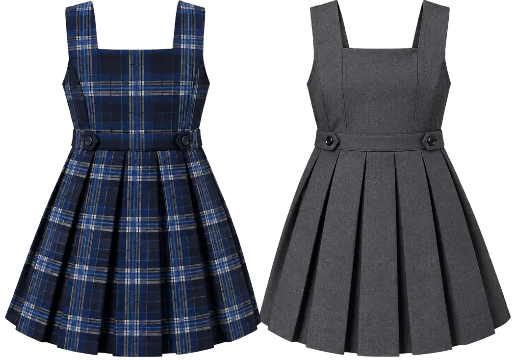 Jumper escolar en cuadros azules y en gris plisado
