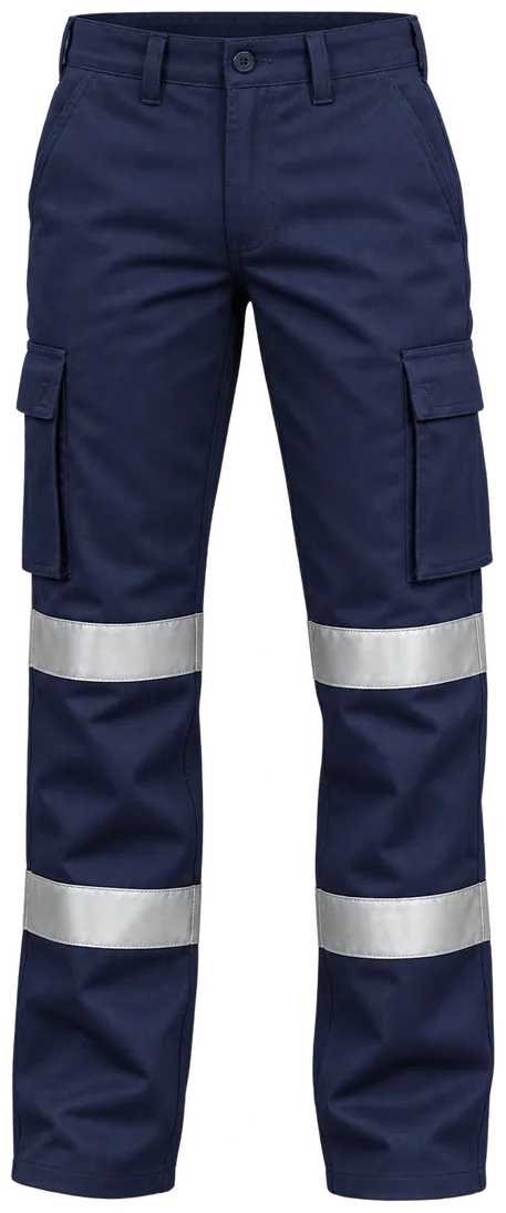 Pantalón cargo azul con cintas reflectivas